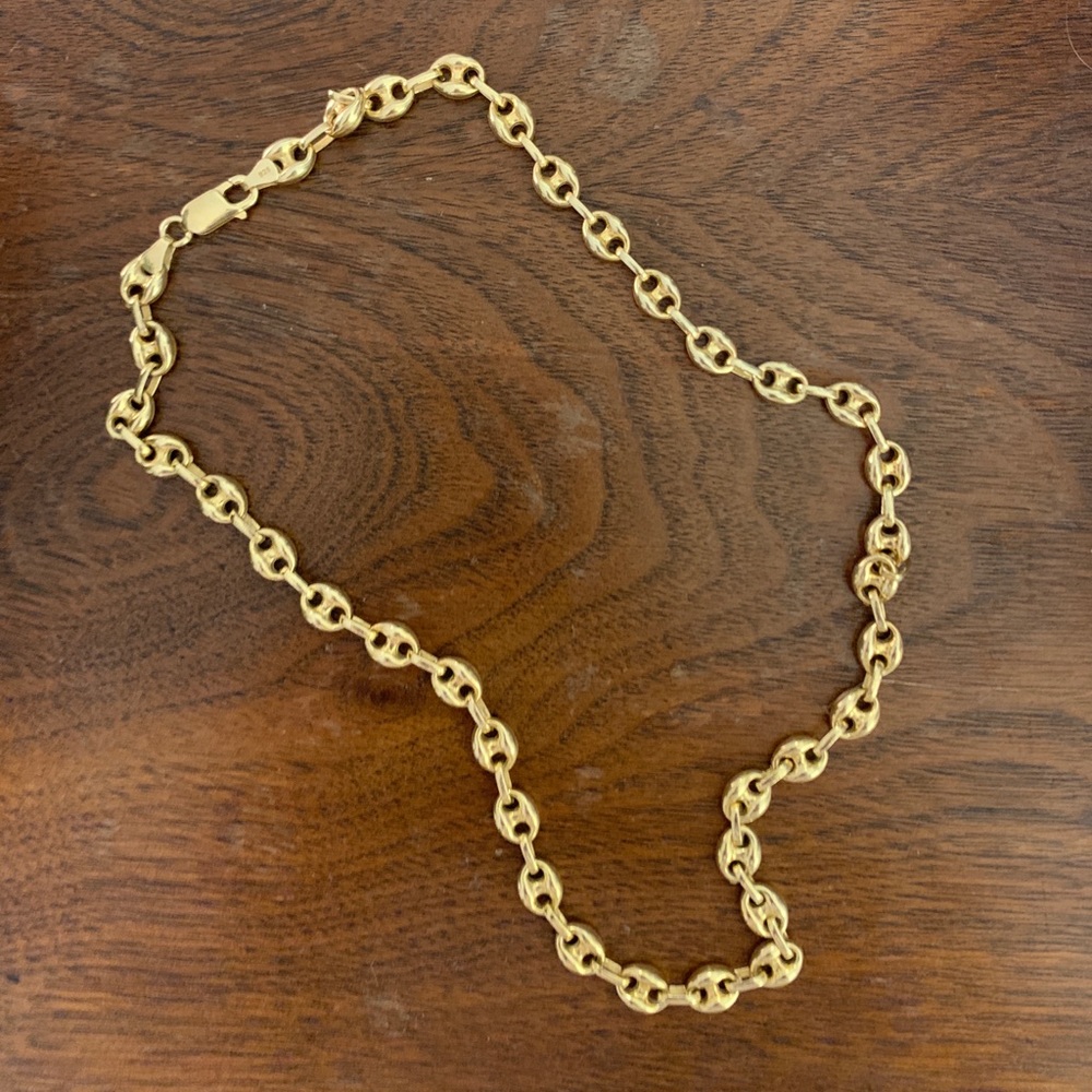 10k gold over sterling silver puff mariner chain
